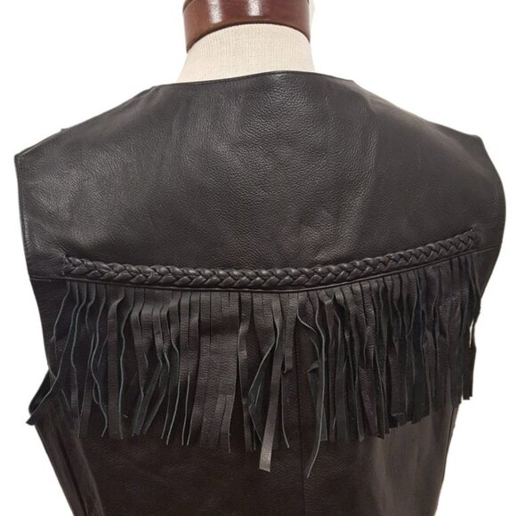 Women’s Leather Motorcycle Vest with Fringe Design - Picture 3 of 4